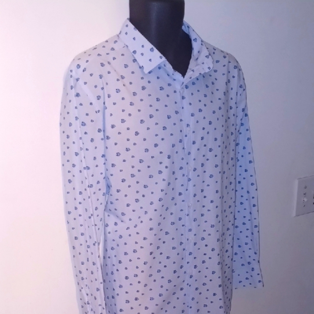 Bar III Slim-Fit White and Blue Casual Button-Down Shirt, XL - Picture 4 of 7